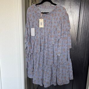 Joyfolie Dusty Blue Floral Skirt